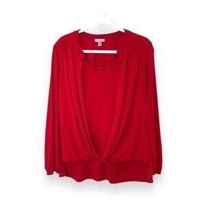 Roz & Ali Long Sleeve Draped Red Top Size L